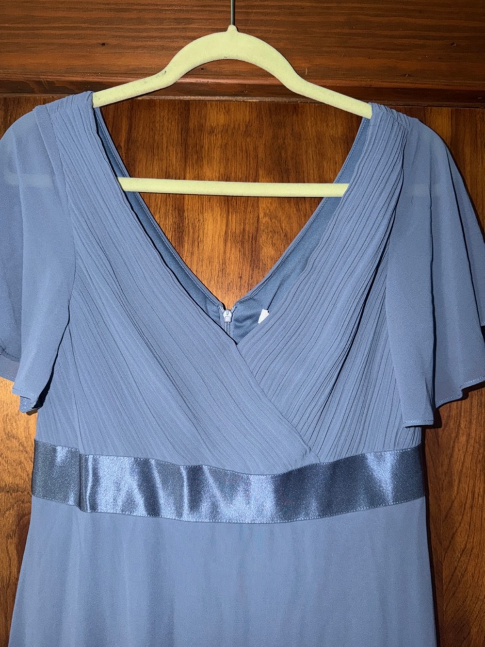 Ever Pretty Dusty Blue V-Neck Flutter Sleeve Maxi Gown Mother of the Bride XL-12 - Picture 4 of 9